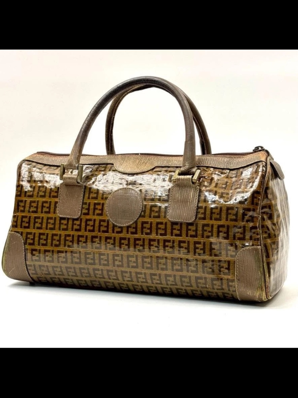 Fendi Brown Monogram Vinyl Satchel with Leather Trim